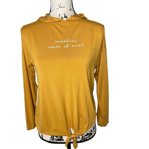Bixby Nomad Girls The Hooded Tie Front "Sunshine State of Mind" Long Sleeve Tee, - Picture 1 of 4